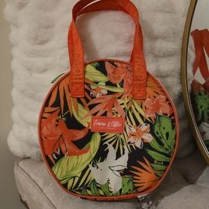 Tropical Print Round Bag - Coral and Green